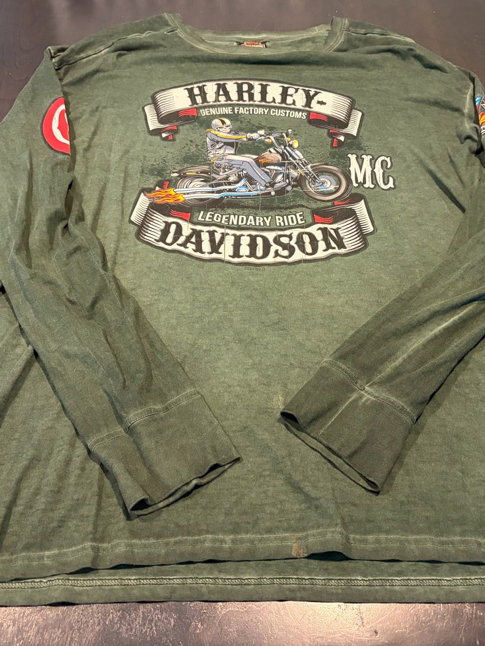 Harley-Davidson GREEN Long Sleeve Shirt Sz (3XL) USA made 2-Sides Oconomowoc, WI